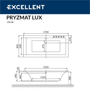 Ванна акриловая EXCELLENT Pryzmat Lux 170x80